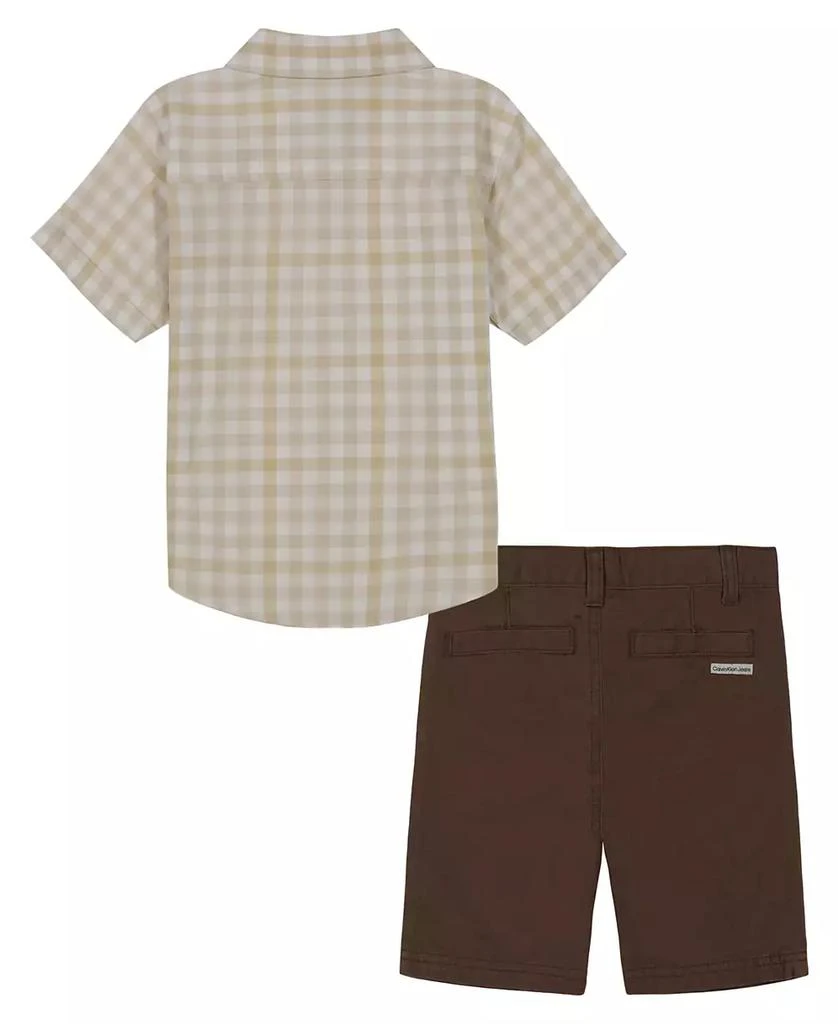 商品Calvin Klein|Toddler Boys Plaid Short Sleeve Button-Up Shirt and Twill Shorts, 2 Piece Set,价格¥112,第2张图片详细描述