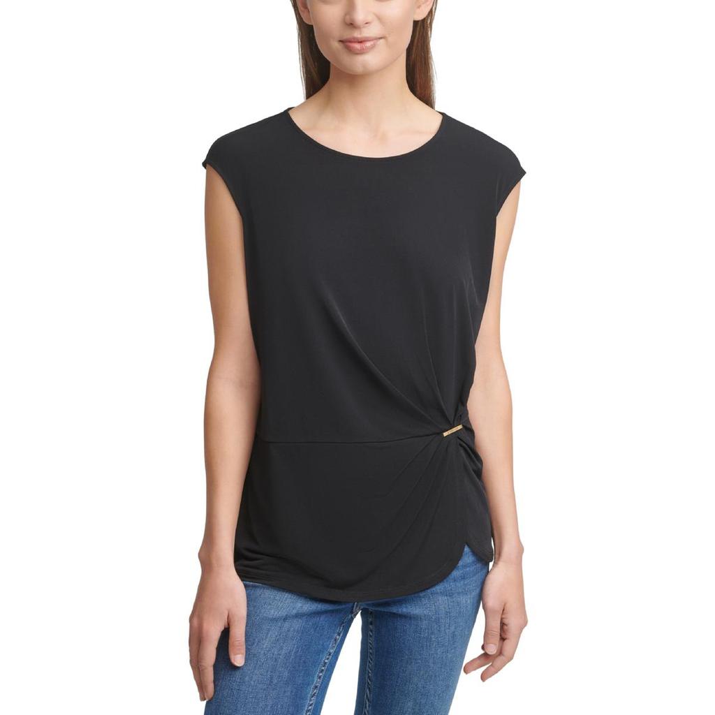 Calvin Klein Womens Gathered Cap Sleeve Pullover Top商品第1张图片规格展示