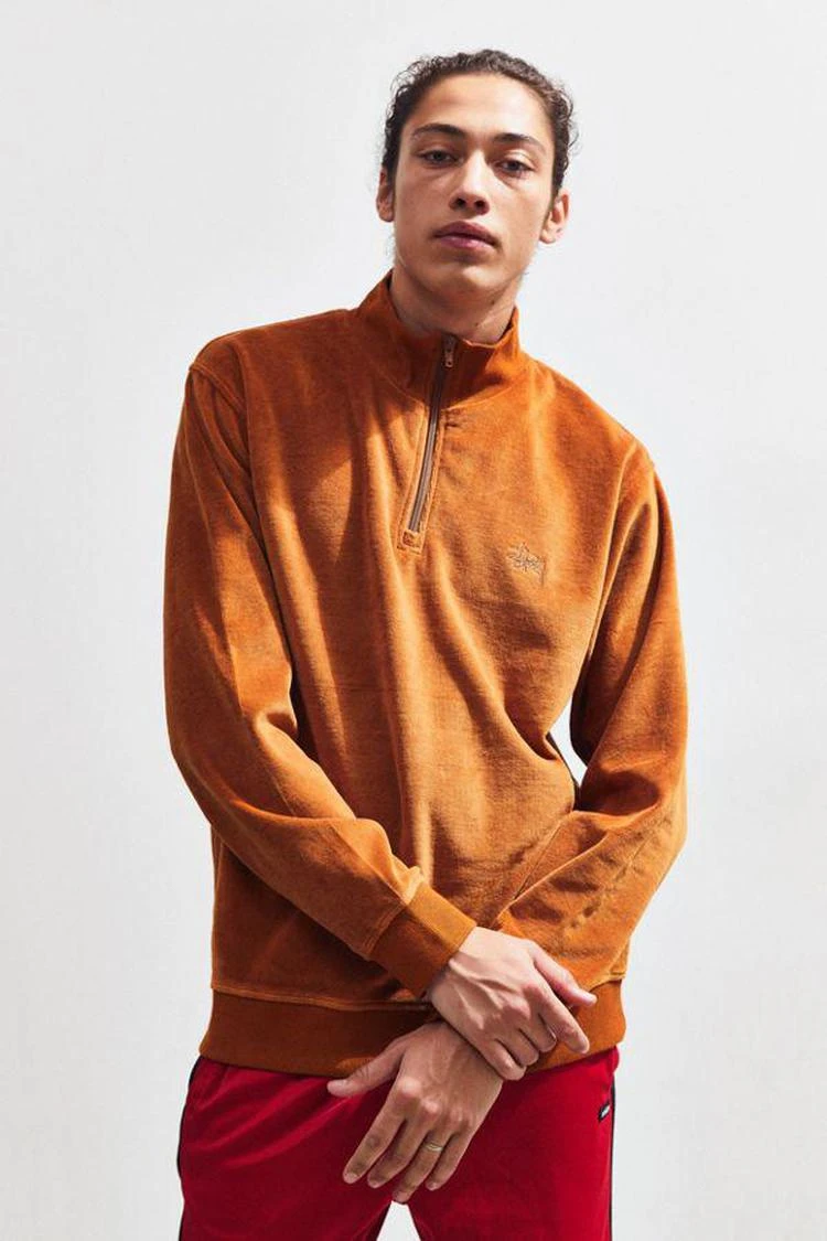 商品STUSSY|Stussy Velour Half-Zip Mock Neck Sweatshirt,价格¥453,第1张图片