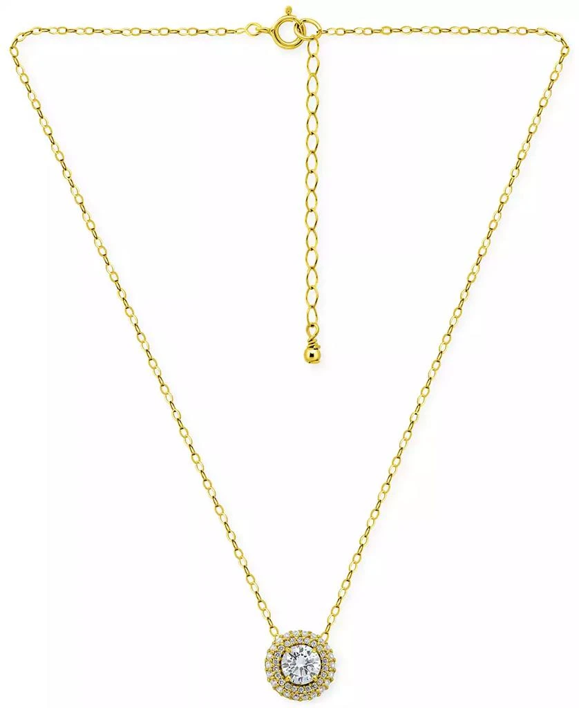 商品Giani Bernini|Cubic Zirconia Double Halo Pendant Necklace in 18k Gold-Plated Sterling Silver, 16" + 2" extender, Created for Macy's,价格¥216,第3张图片详细描述