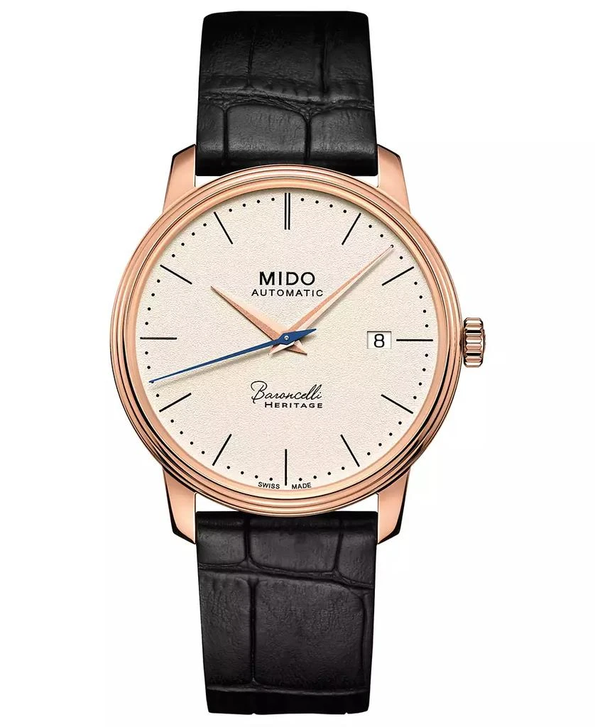 商品MIDO|Men's Swiss Automatic Baroncelli III Heritage Black Leather Strap Watch 39mm,价格¥8922,第1张图片