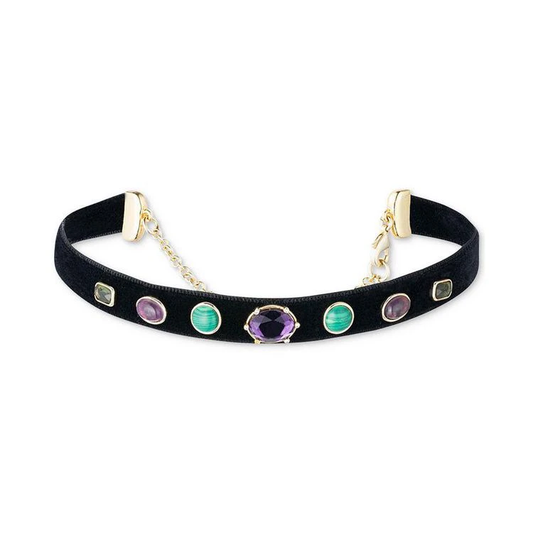 商品Ralph Lauren|Lauren  Gold-Tone Multi-Stone Black Leather Choker Necklace,价格¥448,第1张图片