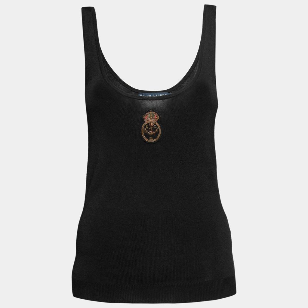 Ralph Lauren Black Knit Logo Crest Embroidered Sleeveless Top S商品第1张图片规格展示