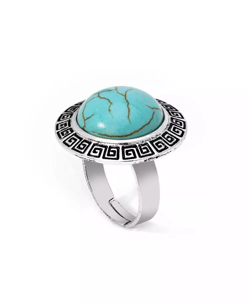 商品Macy's|Simulated Turquoise in Silver Plated Round Greek Key Adjustable Ring,价格¥94,第1张图片