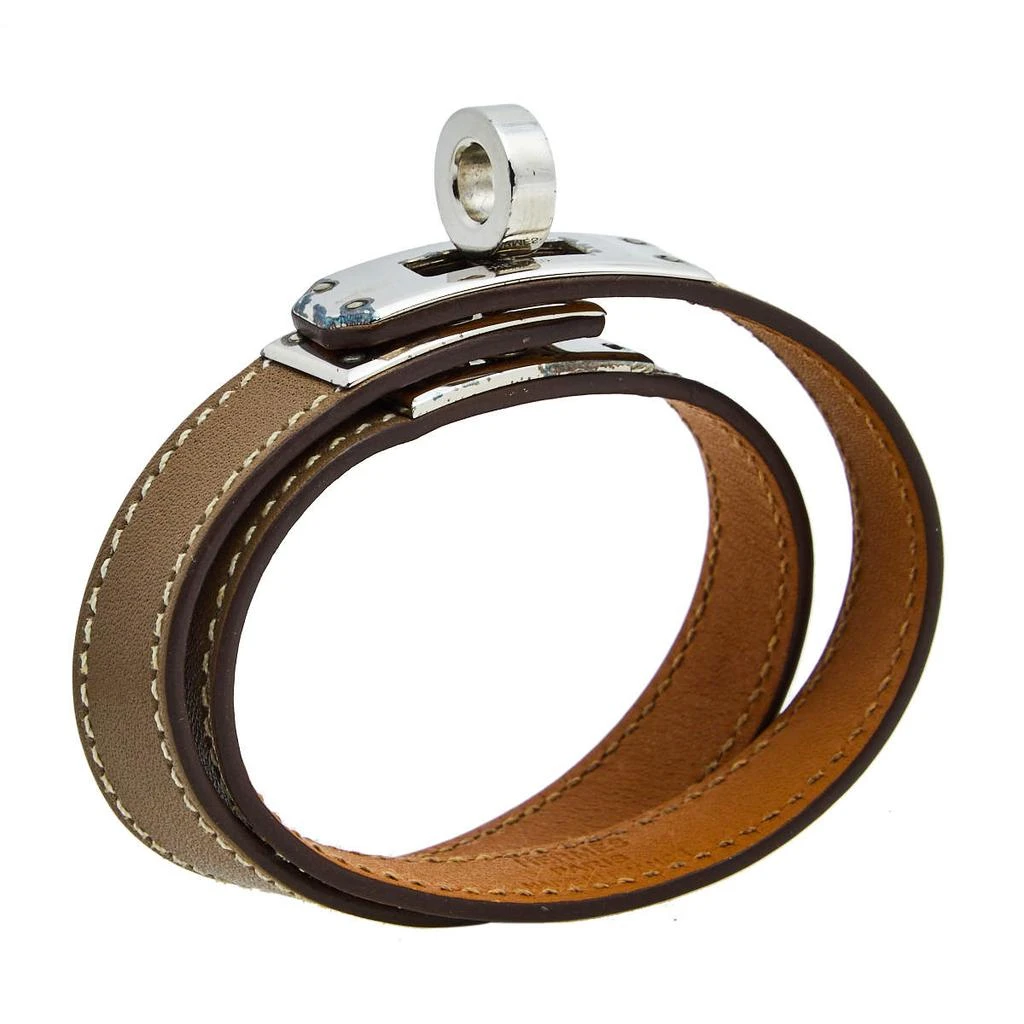 商品[二手商品] Hermes|Hermès Taupe Leather Palladium Plated Kelly Double Tour Bracelet M,价格¥2629,第2张图片详细描述