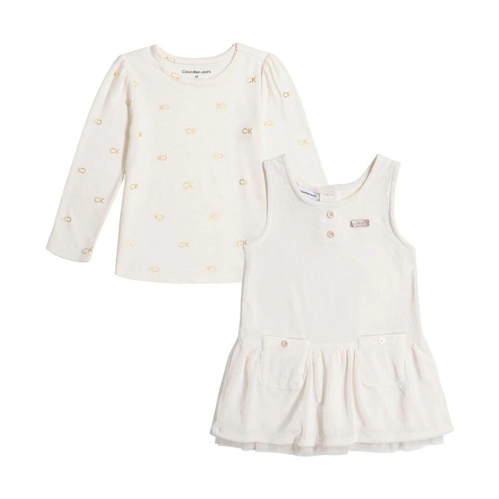 商品Calvin Klein|Little Girls Logo Jersey T-shirt and Ribbed Velour Peplum Jumper, 2 Piece Set,价格¥437,第1张图片