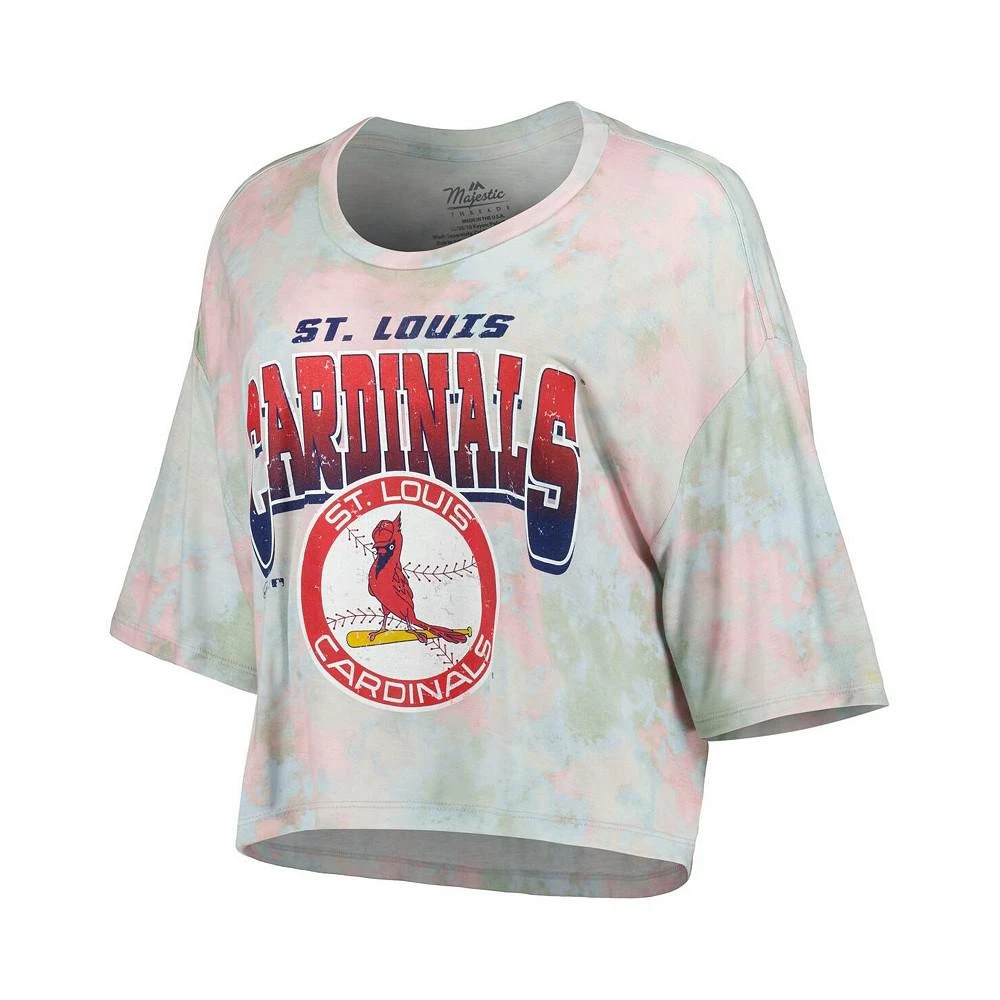 商品Majestic|Women's Threads St. Louis Cardinals Cooperstown Collection Tie-Dye Boxy Cropped Tri-Blend T-shirt,价格¥276,第2张图片详细描述