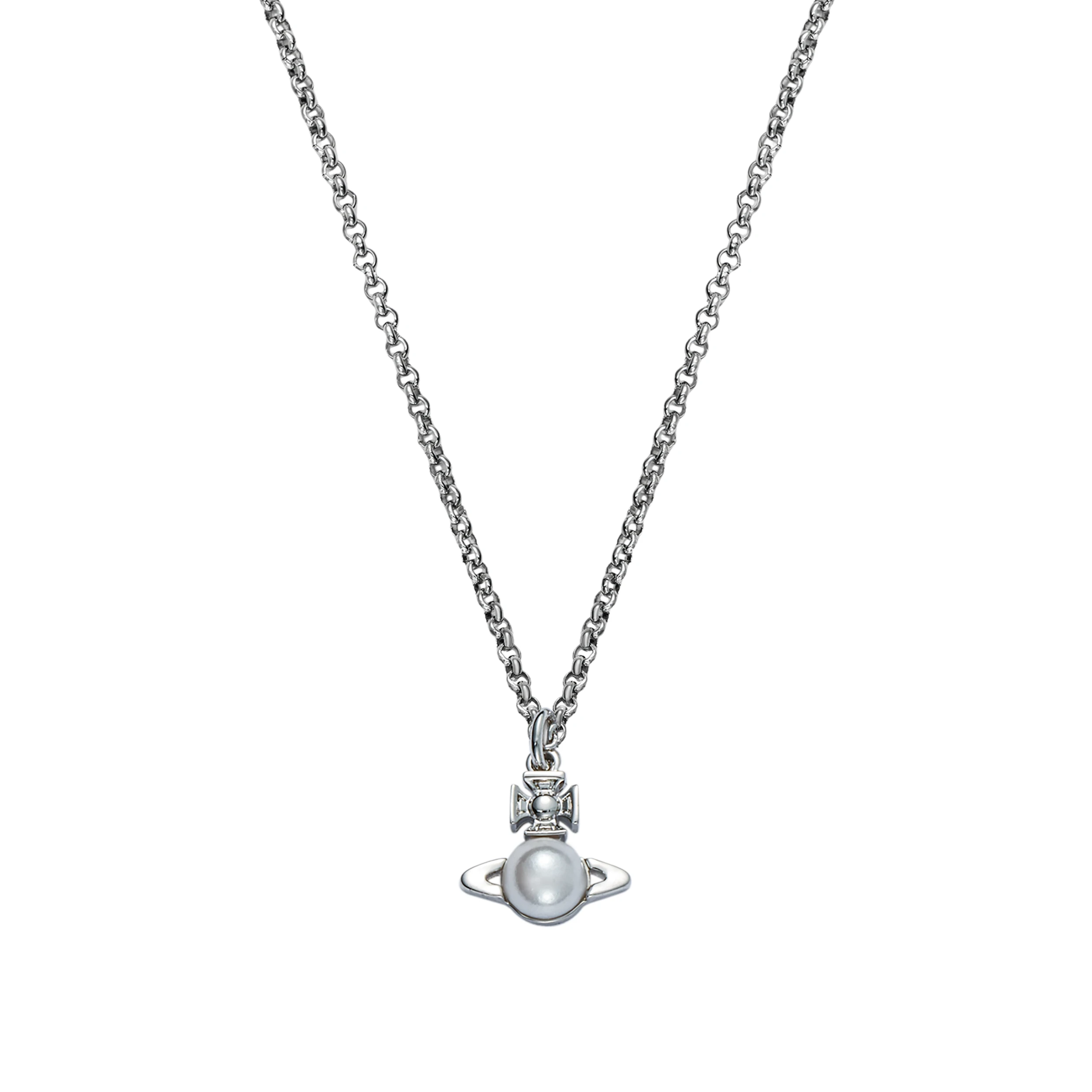 商品[国内直发] Vivienne Westwood|BALBINA PENDANT NECKLACE 土星珍珠吊坠 黄铜 项链 女款 银色,价格¥1318,第1张图片