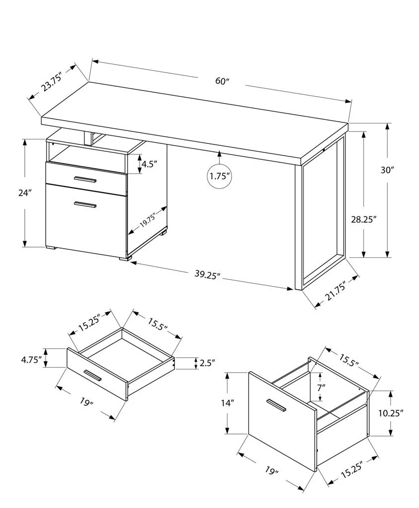 商品Homezia|24" Taupe and Silver Computer Desk With Two Drawers,价格¥5845,第5张图片详细描述