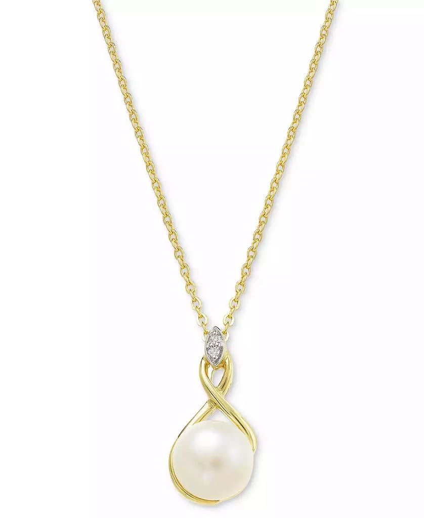 商品Macy's|Cultured Freshwater Pearl (8mm) & Cubic Zirconia 18" Pendant Necklace in 14k Two-Tone Gold-Plated Sterling Silver,价格¥655,第1张图片