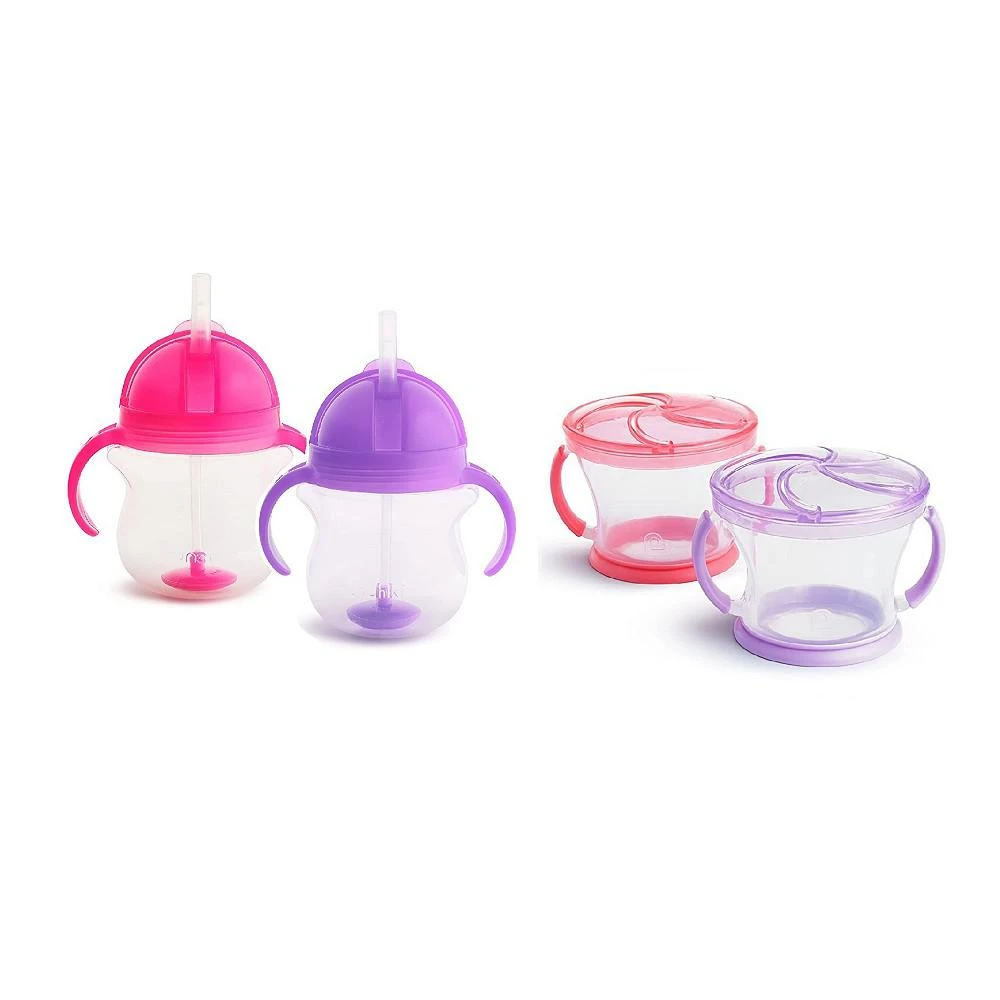 商品Munchkin|Snack Catcher and Toddler Weighted Straw Sippy Cup 4 Piece Set, Girl,价格¥251,第1张图片