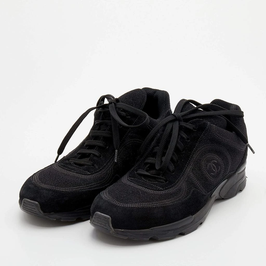 商品[二手商品] Chanel|Chanel Black Suede And Shimmer Fabric CC Low Top Sneakers Size 40.5,价格¥4689,第2张图片详细描述