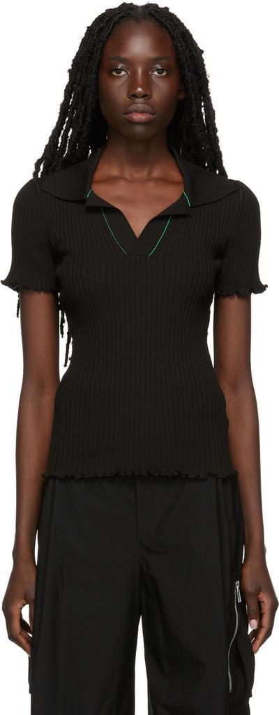 商品Bottega Veneta|Black Rib Knit Polo,价格¥7446,第1张图片