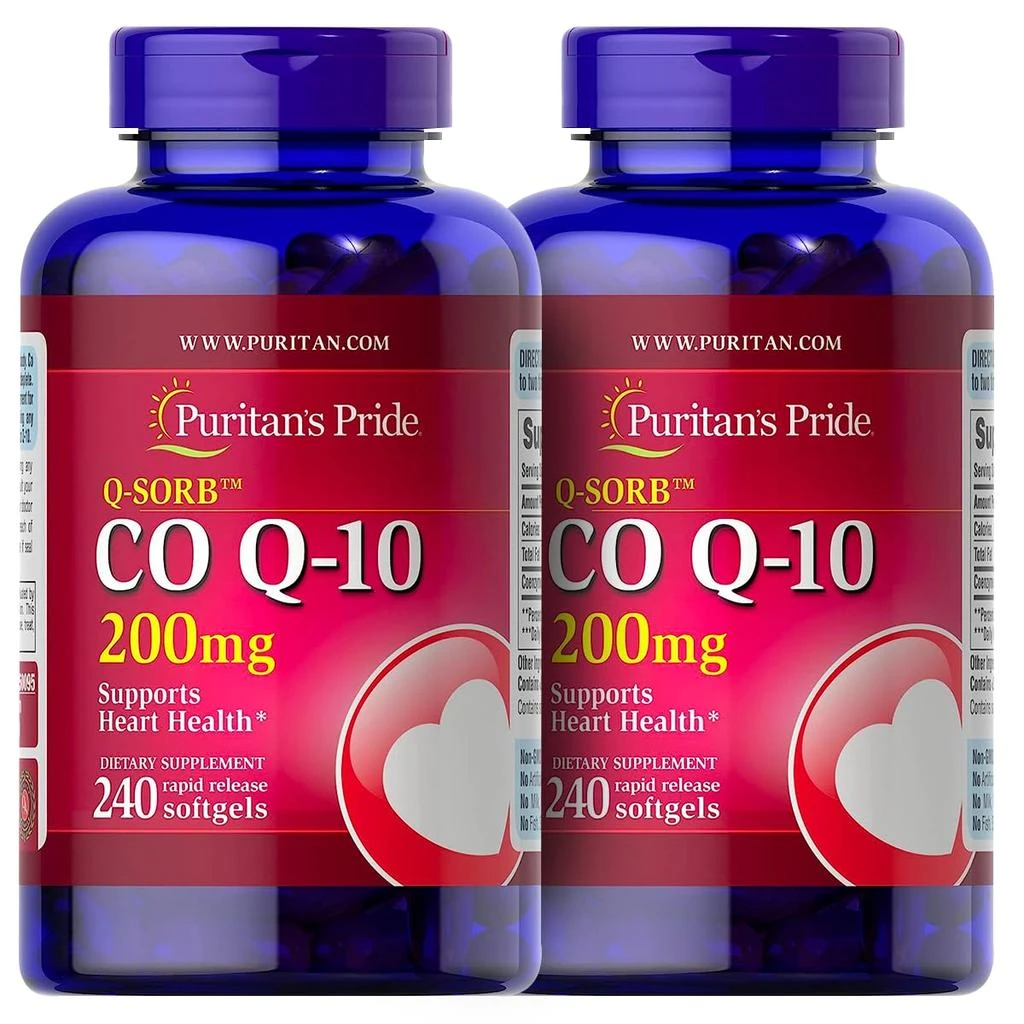 商品Puritan's Pride|Puritan's Pride QSORB CoQ10 200 mg, Supports Heart Health (2 Pack of 240 softgels) 240 Count(Packaging may vary),价格¥134,第1张图片