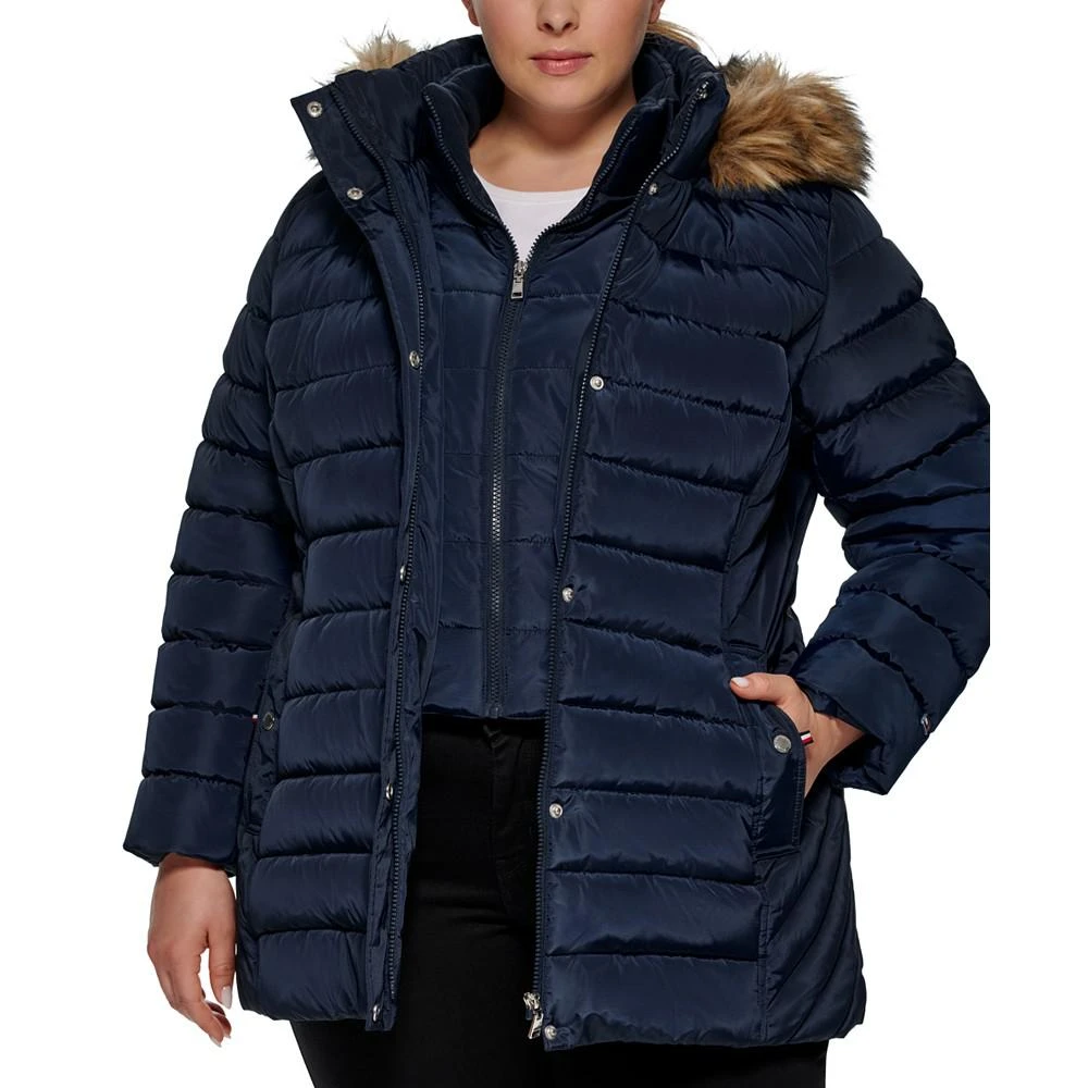 商品Tommy Hilfiger|Plus Size Faux-Fur-Trim Hooded Puffer Coat, Created for Macy's,价格¥1127,第4张图片详细描述