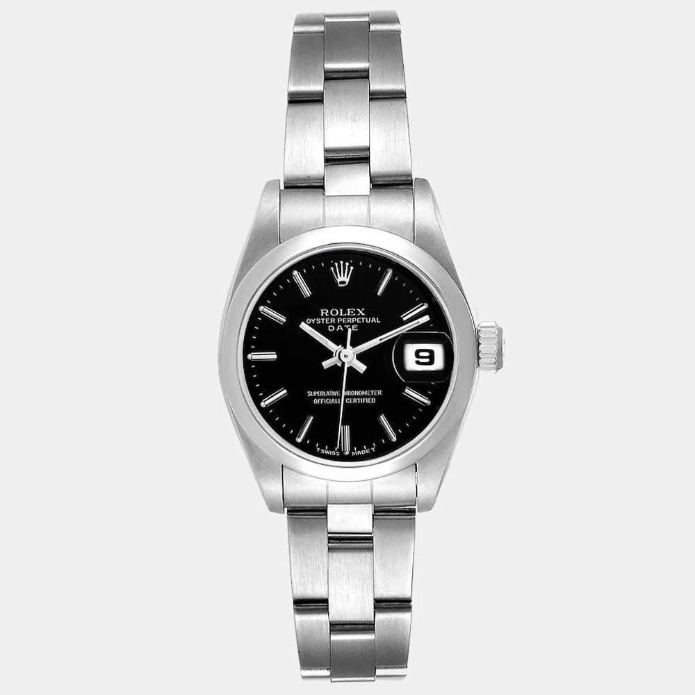 商品[二手商品] Rolex|Rolex Black Stainless Steel Oyster Perpetual Date 69160 Women's Wristwatch 26 mm,价格¥30995,第1张图片