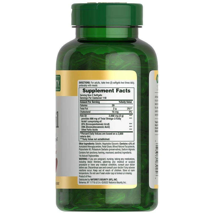 商品Nature's Bounty|Omega-3 Fish Oil Softgels, Odorless, 1,000 Mg,价格¥234,第4张图片详细描述