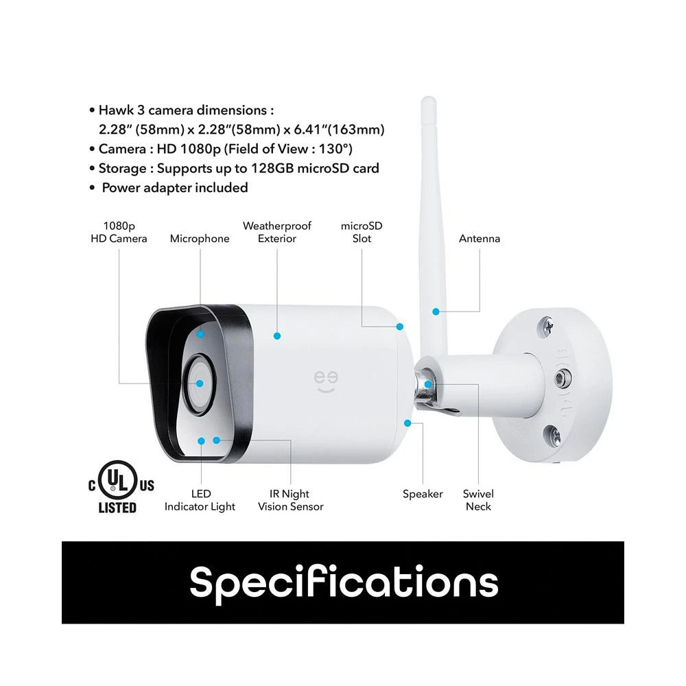 商品Geeni|Hawk 3 HD 1080p Outdoor Security Camera, IP66 Weatherproof WiFi Surveillance with Night Vision and Motion Detection, Works with Alexa and Google Home, No Hub Required,价格¥374,第3张图片详细描述