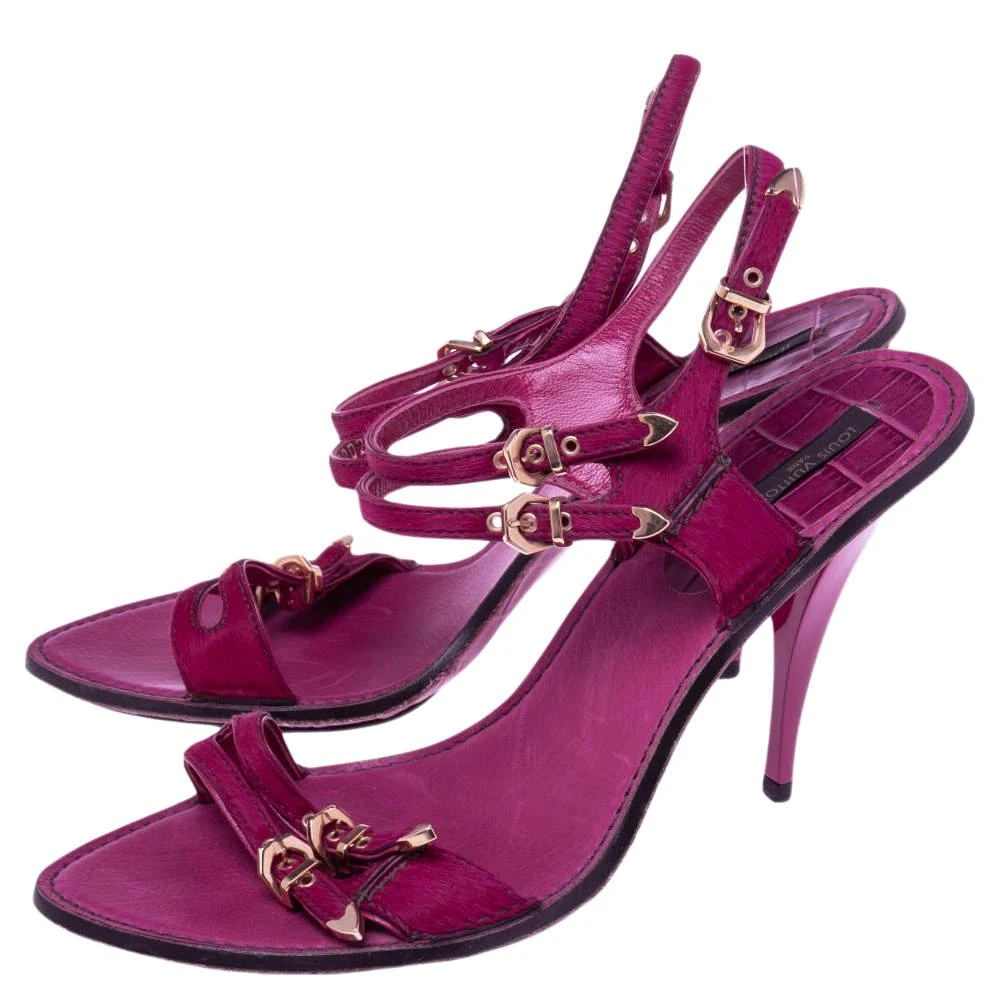 商品[二手商品] Louis Vuitton|Louis Vuitton Pink Pony Hair Buckle Ankle Strap Sandals Size 41,价格¥4181,第4张图片详细描述