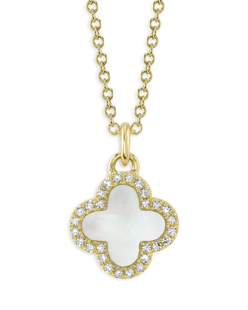 商品Moon & Meadow|14K Yellow Gold Mother of Pearl & Diamond Clover Pendant Necklace, 17"-18",价格¥4943,第1张图片