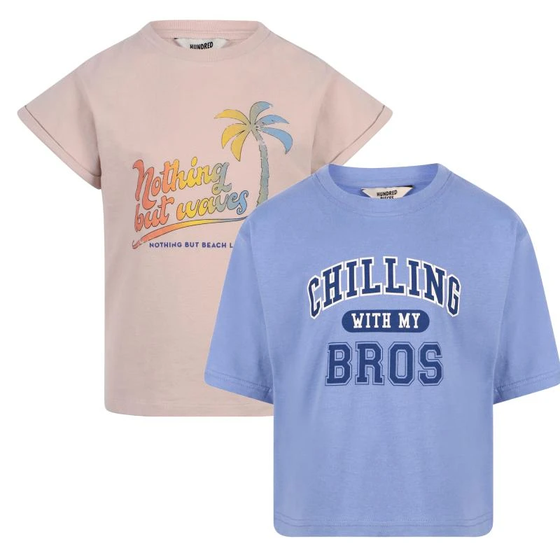 商品Hundred Pieces|Nothing but waves and chilling with bro organic cotton t shirts set in pale pink and blue,价格¥820,第1张图片