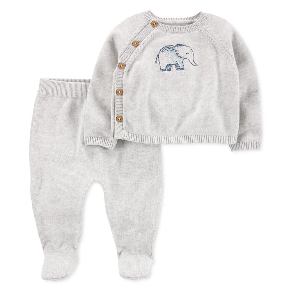 Baby Neutral 2-Piece Elephant Sweater & Footed Pants Set商品第1张图片规格展示