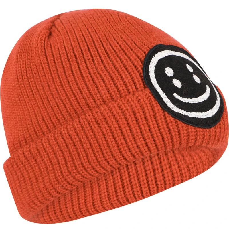 商品Little Man Happy|Appliqued smile ribbed winter beanie in rusty red,价格¥456,第1张图片