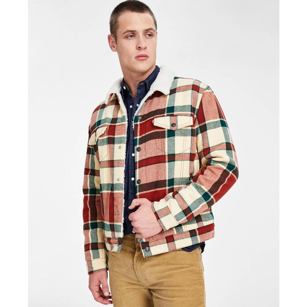 Men's Fleece Lined Plaid Trucker Jacket 商品