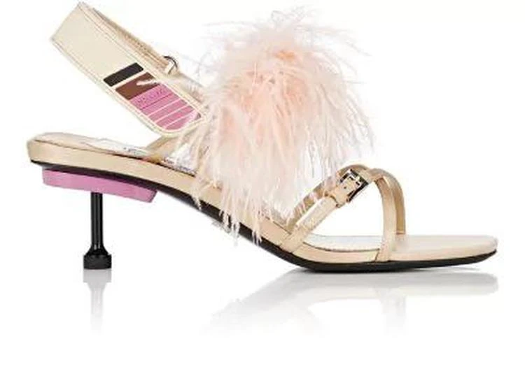 商品Prada|Feather-Embellished Satin Slingback Sandals,价格¥5125,第1张图片