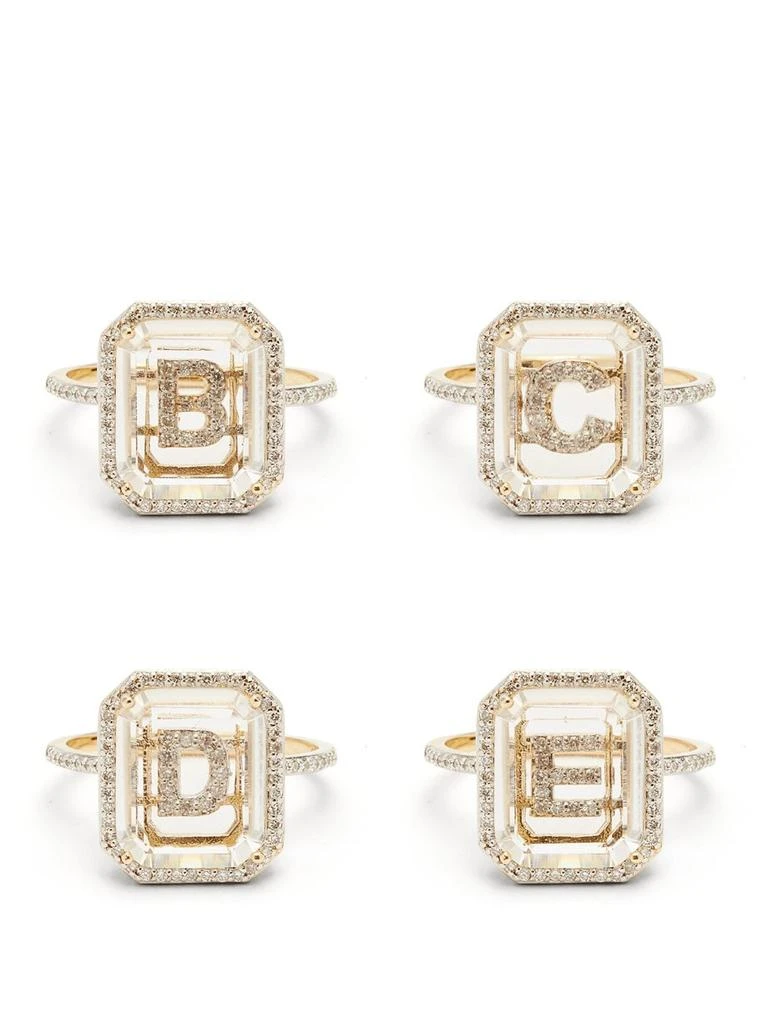 商品MATEO|Initials diamond, quartz & 14kt gold ring A-I,价格¥10638,第5张图片详细描述