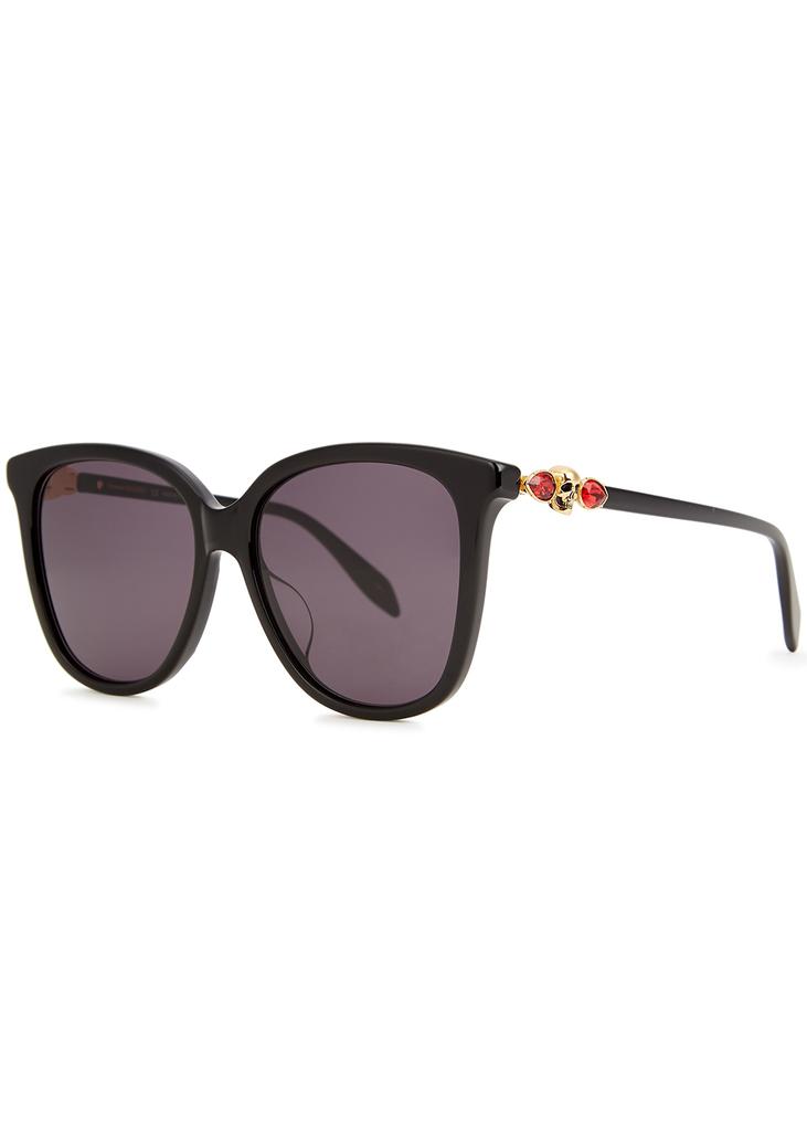 Black oversized oval-frame sunglasses商品第1张图片规格展示
