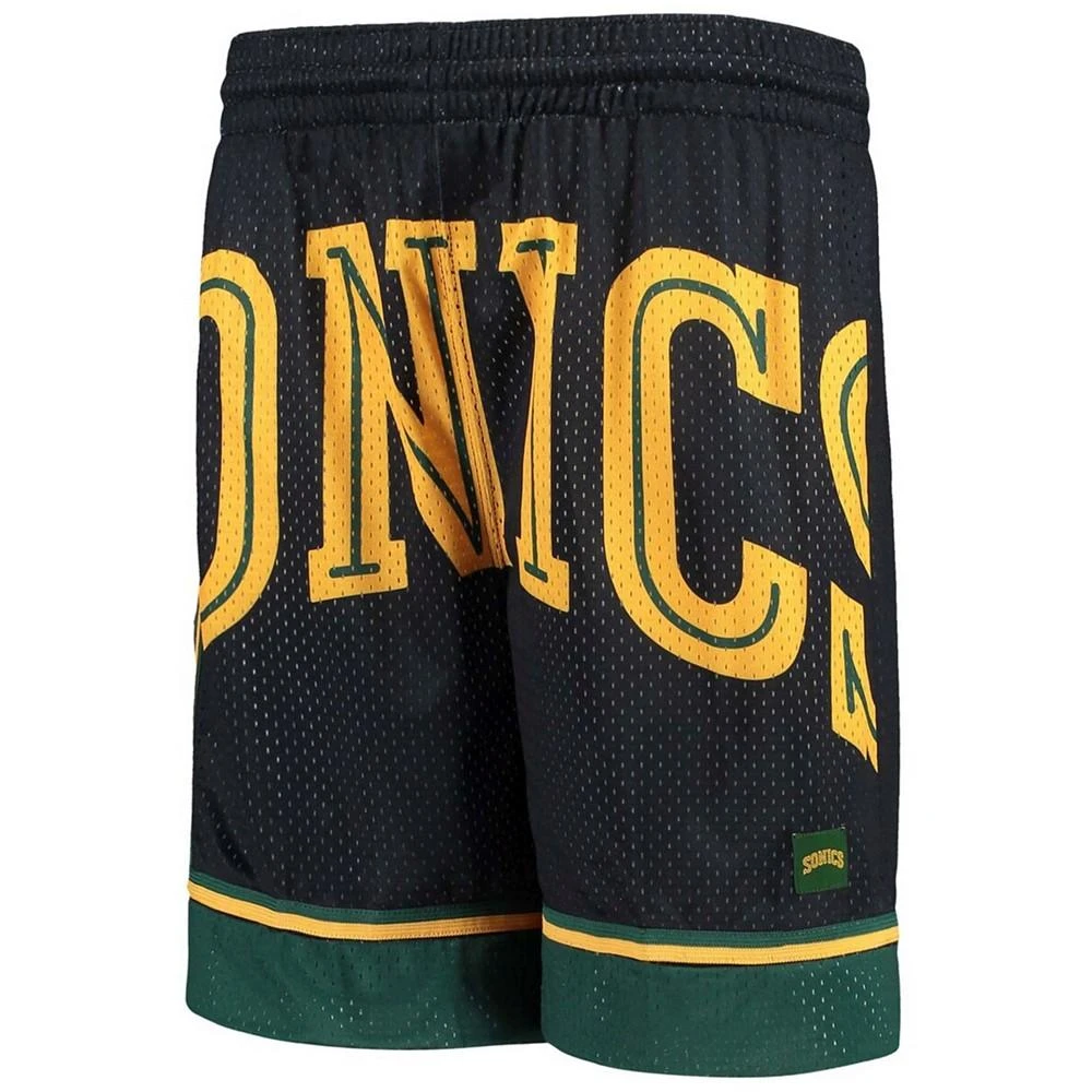 商品Mitchell and Ness|Big Boys and Girls Black Seattle SuperSonics Hardwood Classics Throwback Big Face Mesh Shorts,价格¥375,第2张图片详细描述