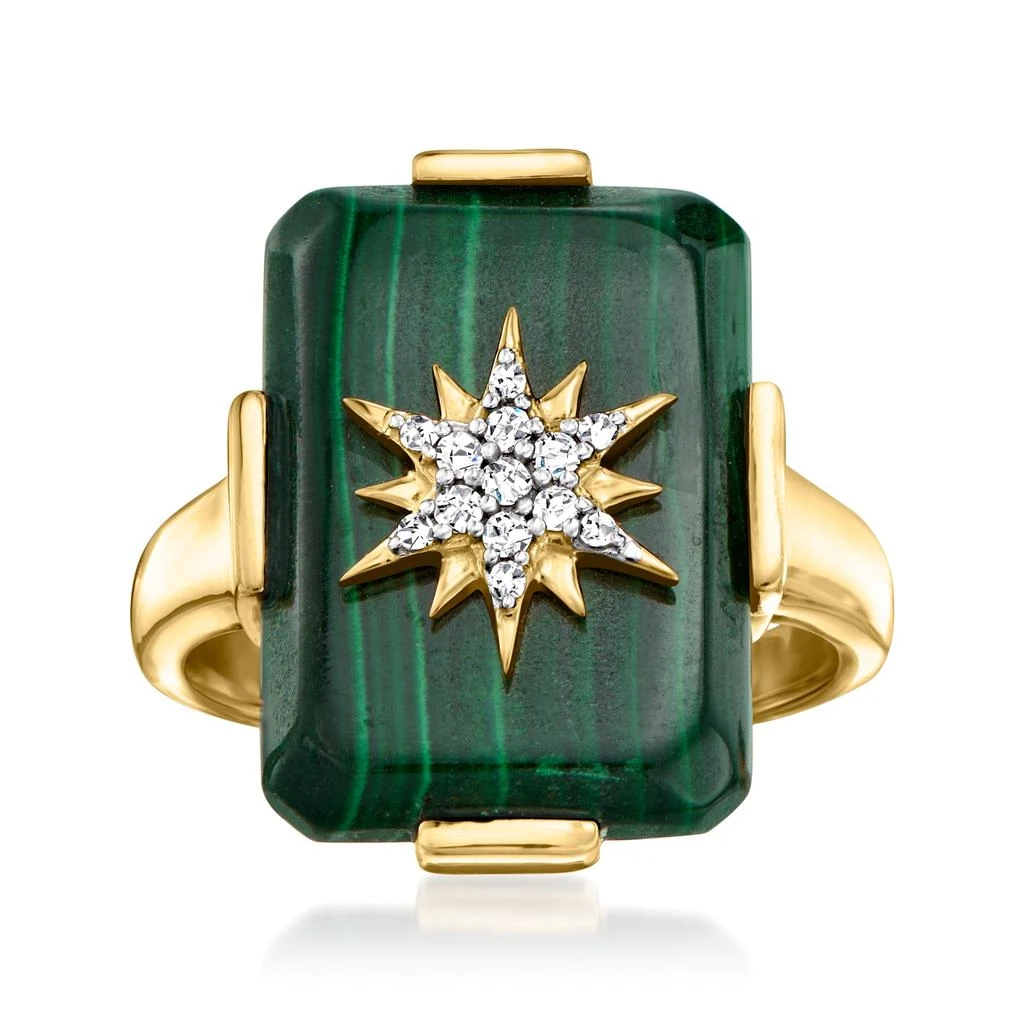 商品Ross-Simons|Malachite and . White Zircon Starburst Ring in 18kt Gold Over Sterling,价格¥796,第1张图片