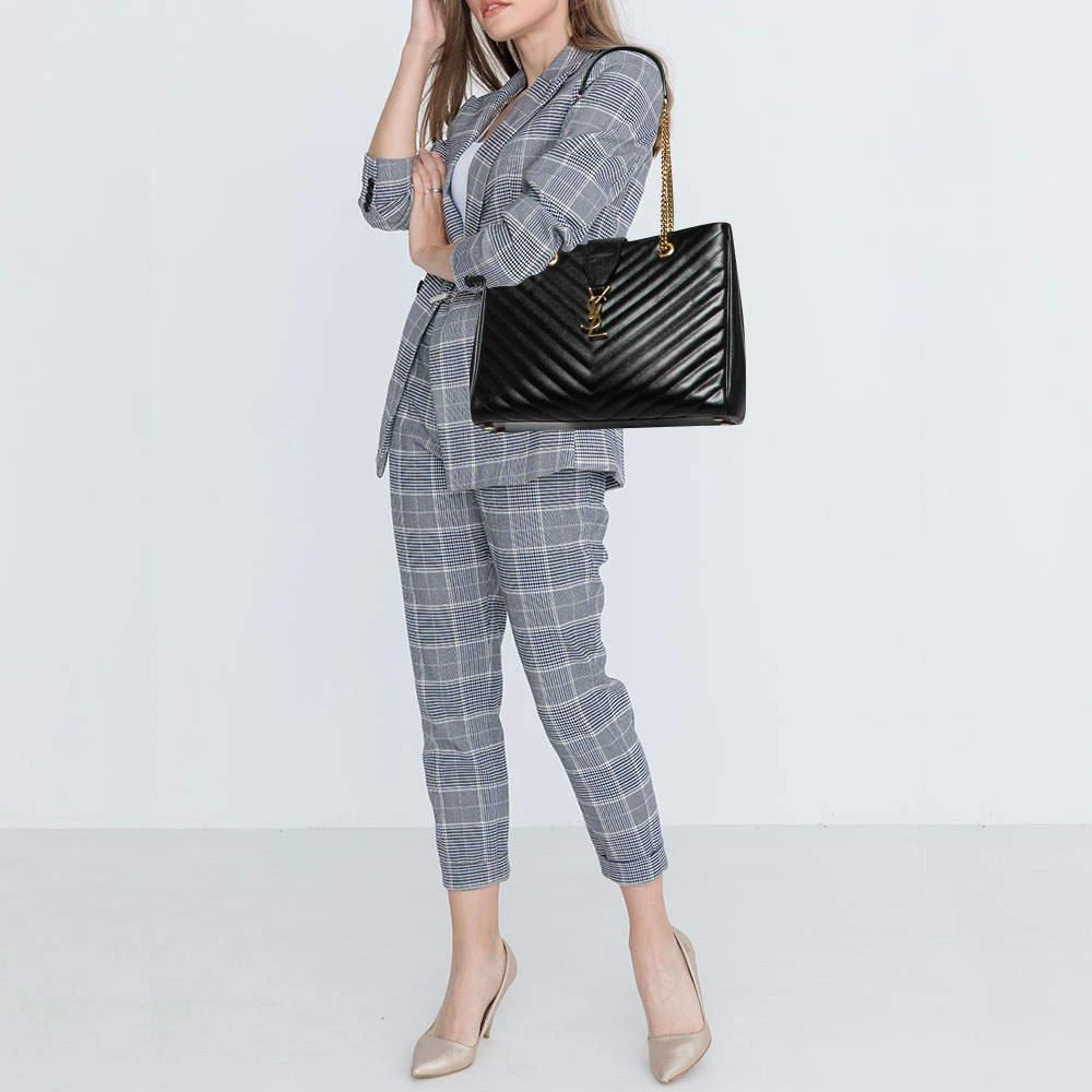 商品[二手商品] Yves Saint Laurent|Saint Laurent Black Matelasse Leather Cassandre Shopper Tote,价格¥13249,第2张图片详细描述