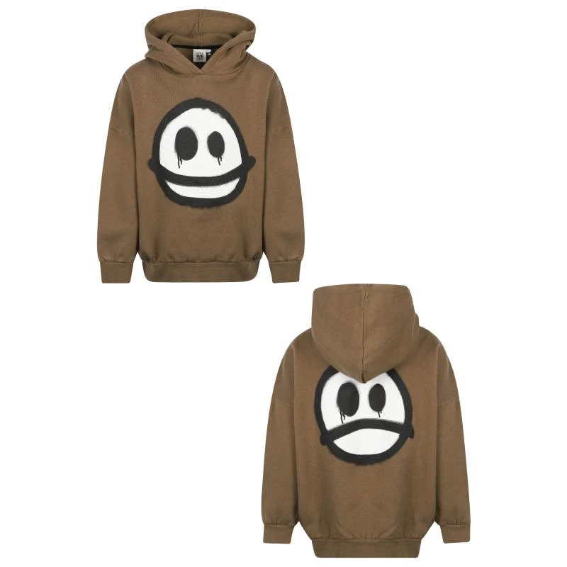 商品Little Man Happy|Happy sad organic hoodie in brown,价格¥745,第1张图片