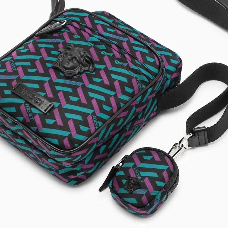 Small cross-body bag with a purple and teal La Greca print 商品