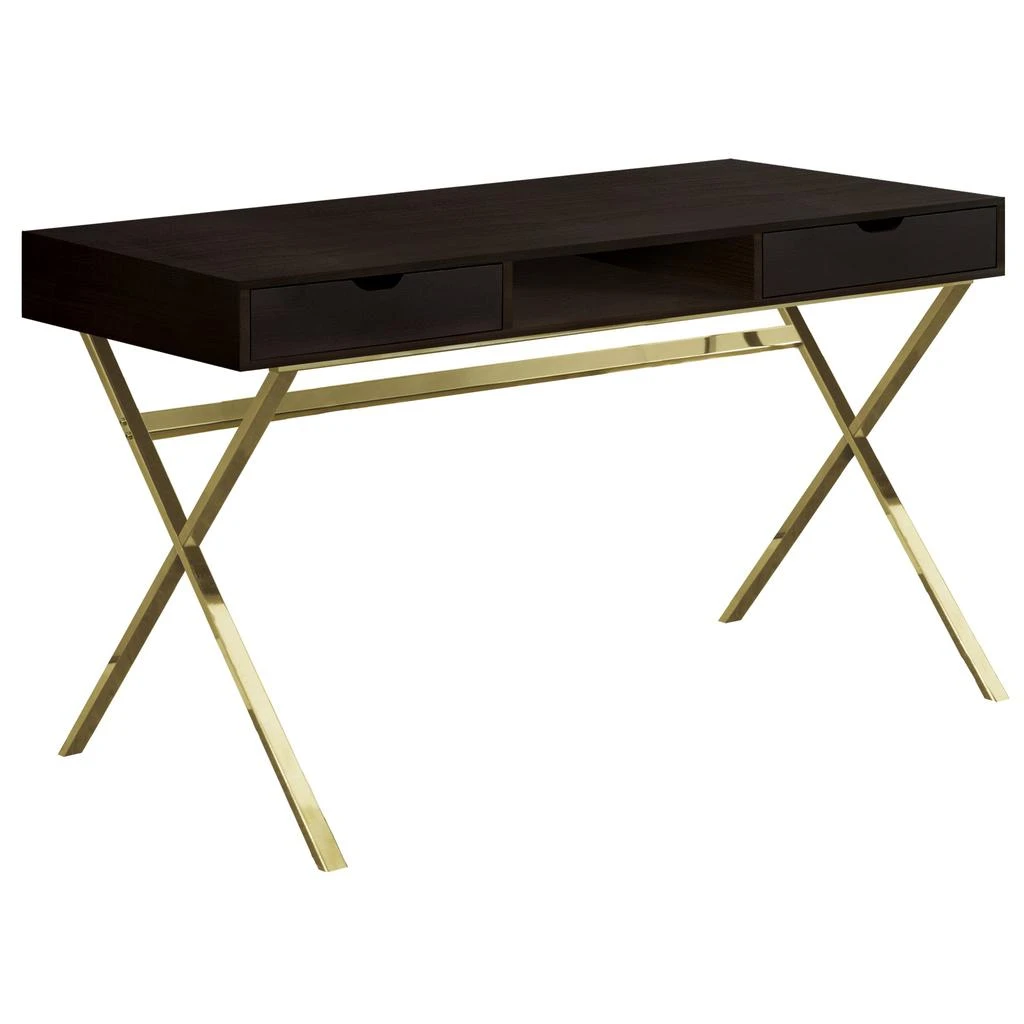 商品Homezia|24" Dark Brown and Gold Computer Desk With Two Drawers,价格¥4118,第1张图片