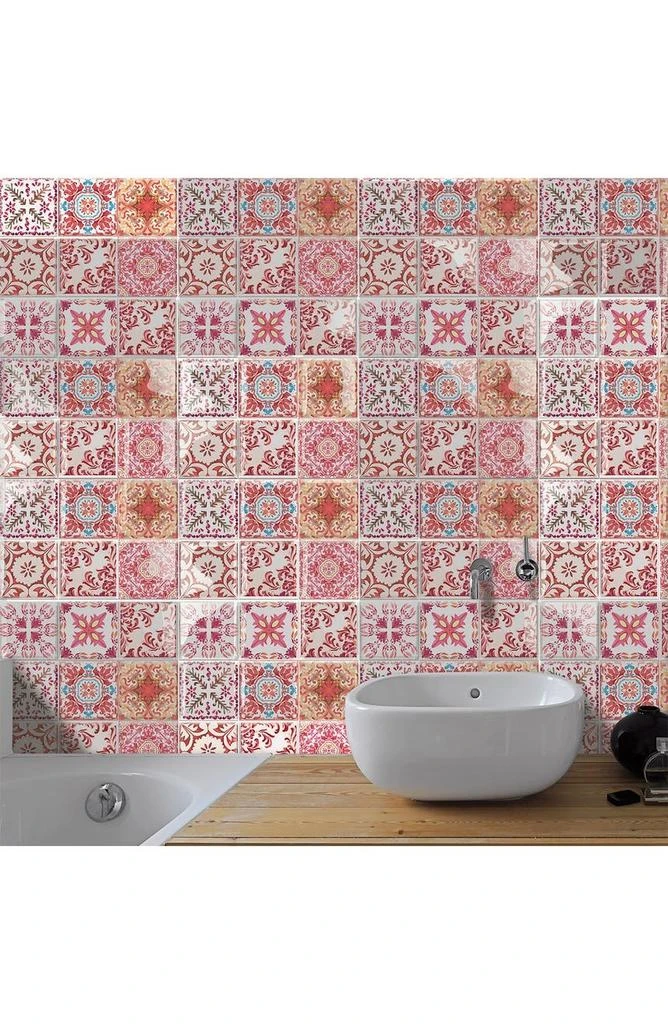 Moroccan Rose Red Mosaic Glossy 3D Sticker Tile 15.4 cm (6 in) - 16pcs in a pack 商品