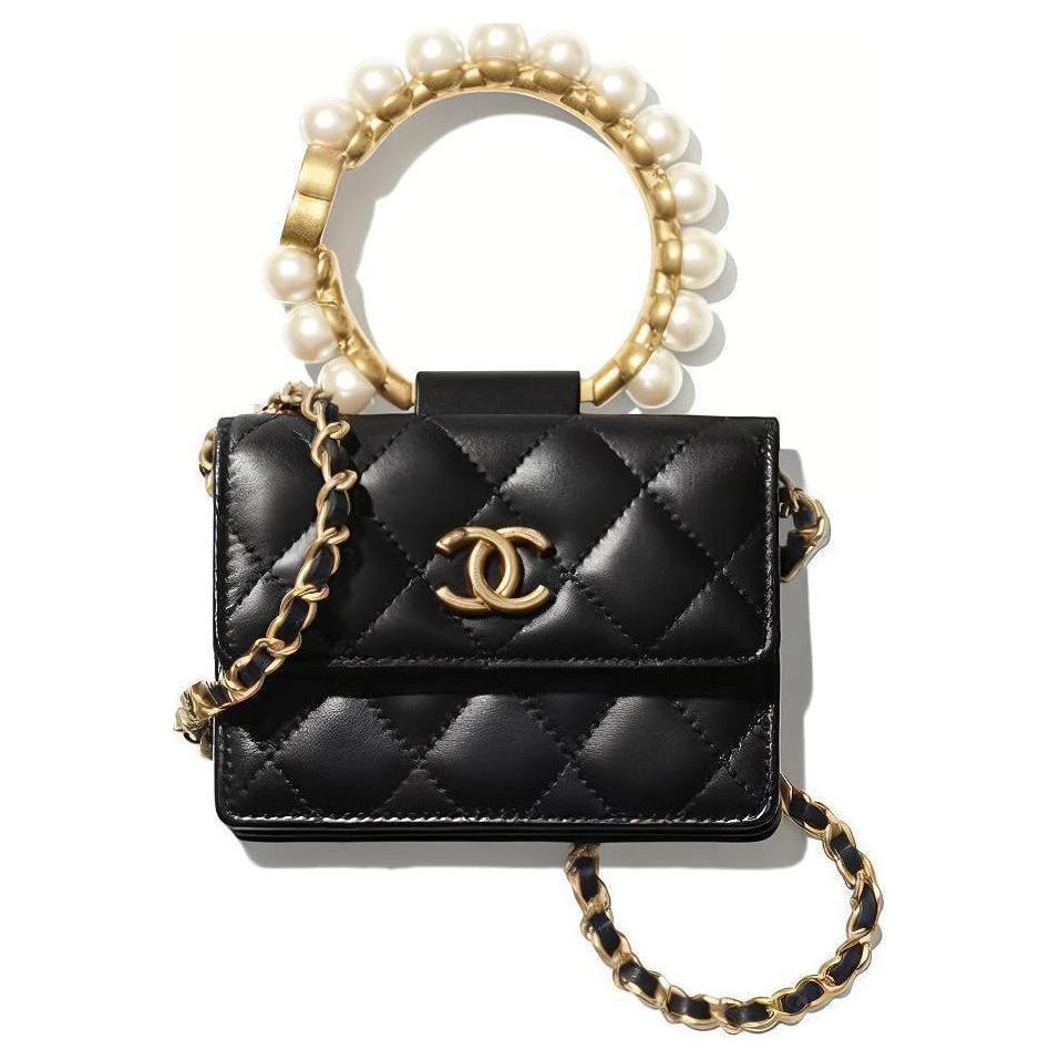 商品[国内直发] Chanel|香奈儿 经典小型链子金属珍珠手柄 羊皮 方盒子零钱包单肩包斜挎包 女款 黑色,价格¥21299,第1张图片