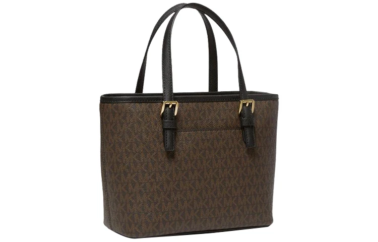 商品[国内直发] Michael Kors|迈克高仕 MK Jet Set 老花拼色 涂层帆布拼皮革饰边 托特包Tote包购物袋单肩斜挎手提包 迷你 女款 黑色拼棕色,价格¥1212,第3张图片详细描述