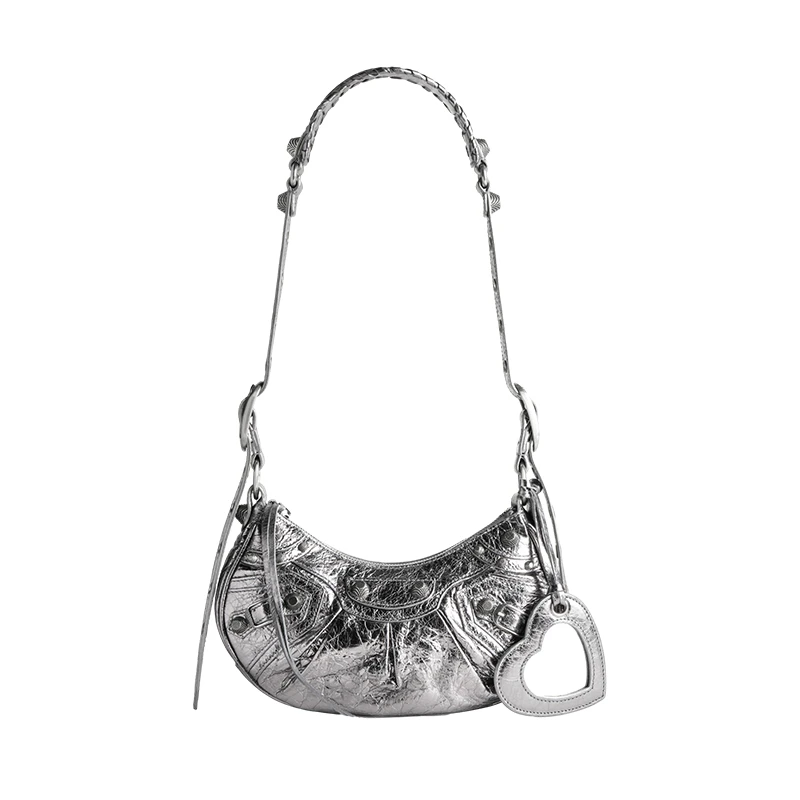 商品Balenciaga|Balenciaga/巴黎世家 春夏新款 LE CAGOLE系列 女士XS号银色小羊皮复古银色饰面单肩包6713090GT3Y8103,价格¥17055,第1张图片