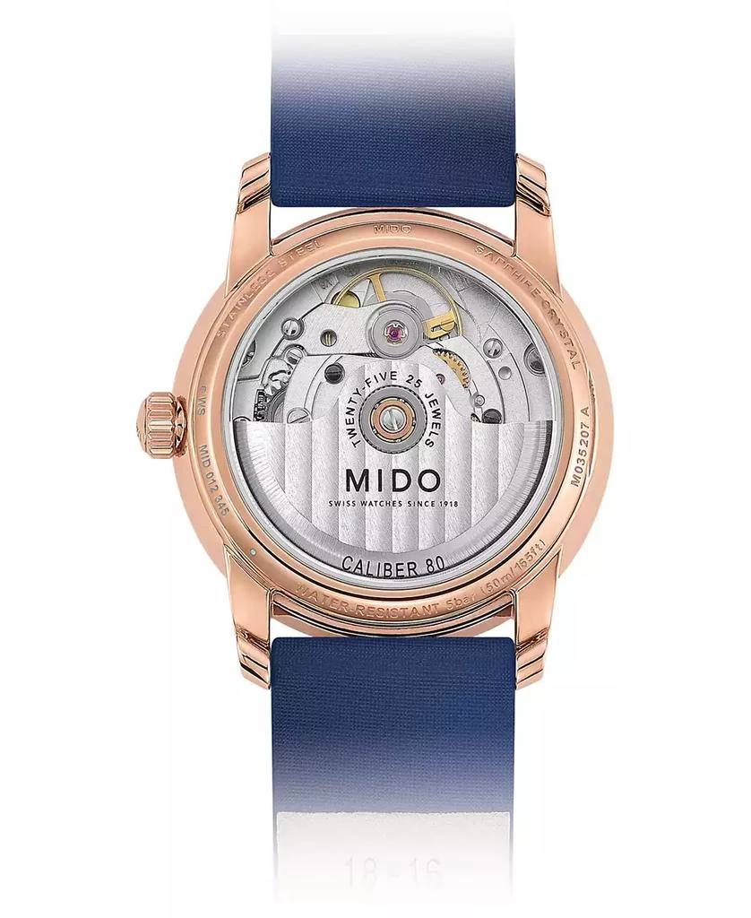 商品MIDO|Women's Swiss Automatic Baroncelli Blue Fabric Strap Watch 33mm,价格¥8535,第3张图片详细描述