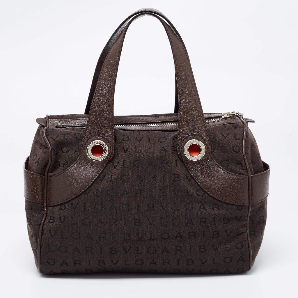 商品[二手商品] BVLGARI|Bvlgari Brown Logo Mania Fabric and Leather Boston Bag,价格¥2908,第6张图片详细描述