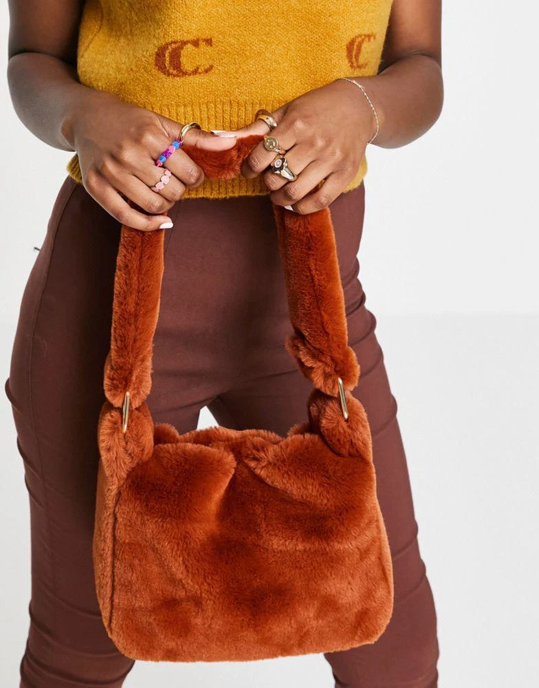 商品ASOS|ASOS DESIGN 90s shoulder bag in brown faux fur ,价格¥85,第2张图片详细描述
