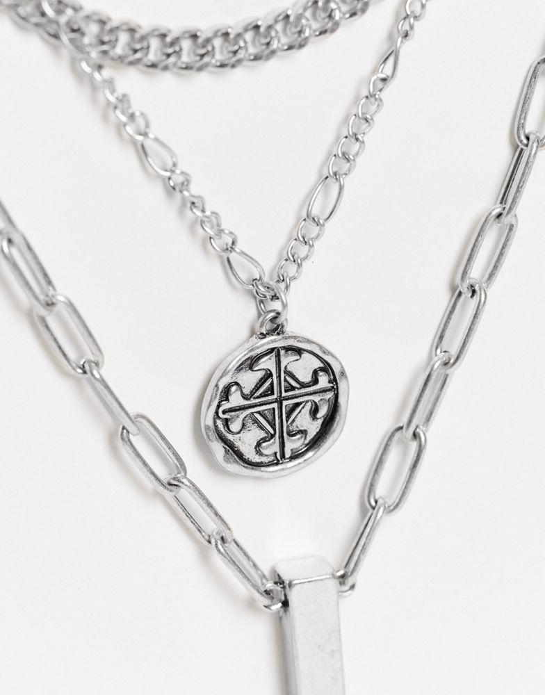Reclaimed Vintage inspired multirow necklace with roman medallion商品第3张图片规格展示