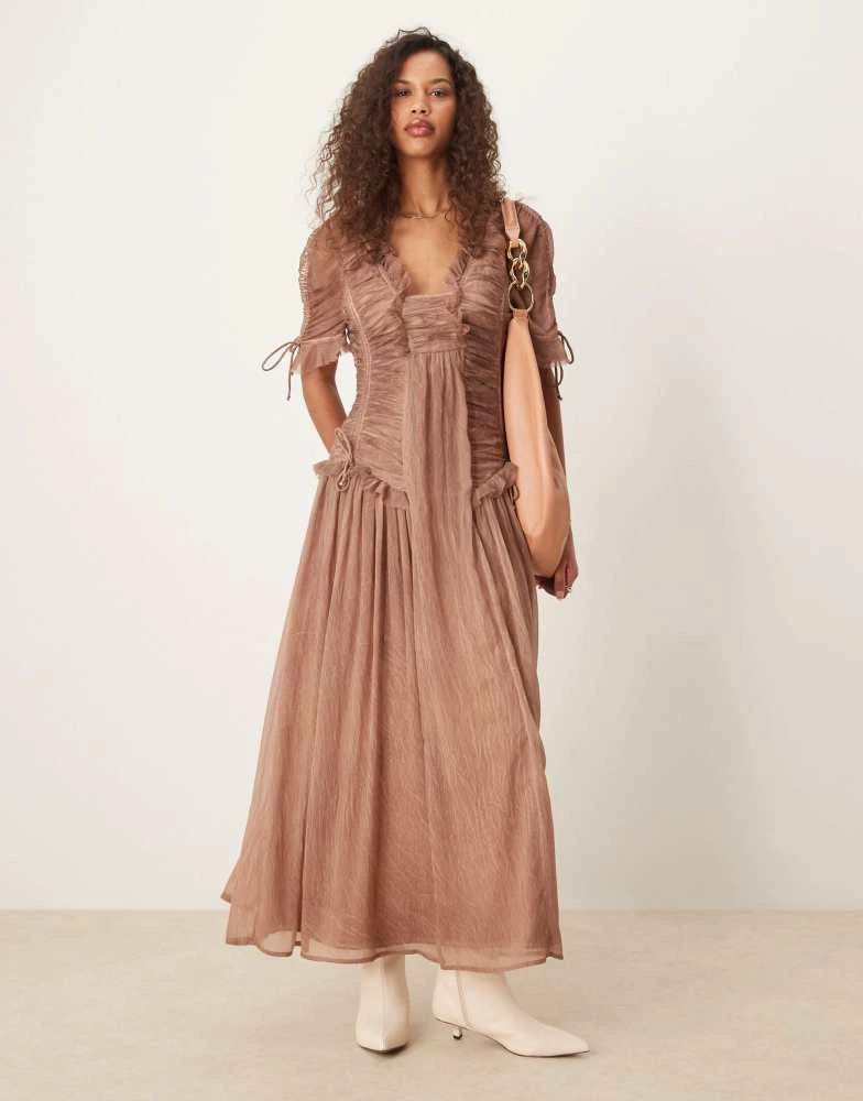商品ASOS|ASOS DESIGN washed midi dress with ruched detailing in light brown,价格¥453,第1张图片