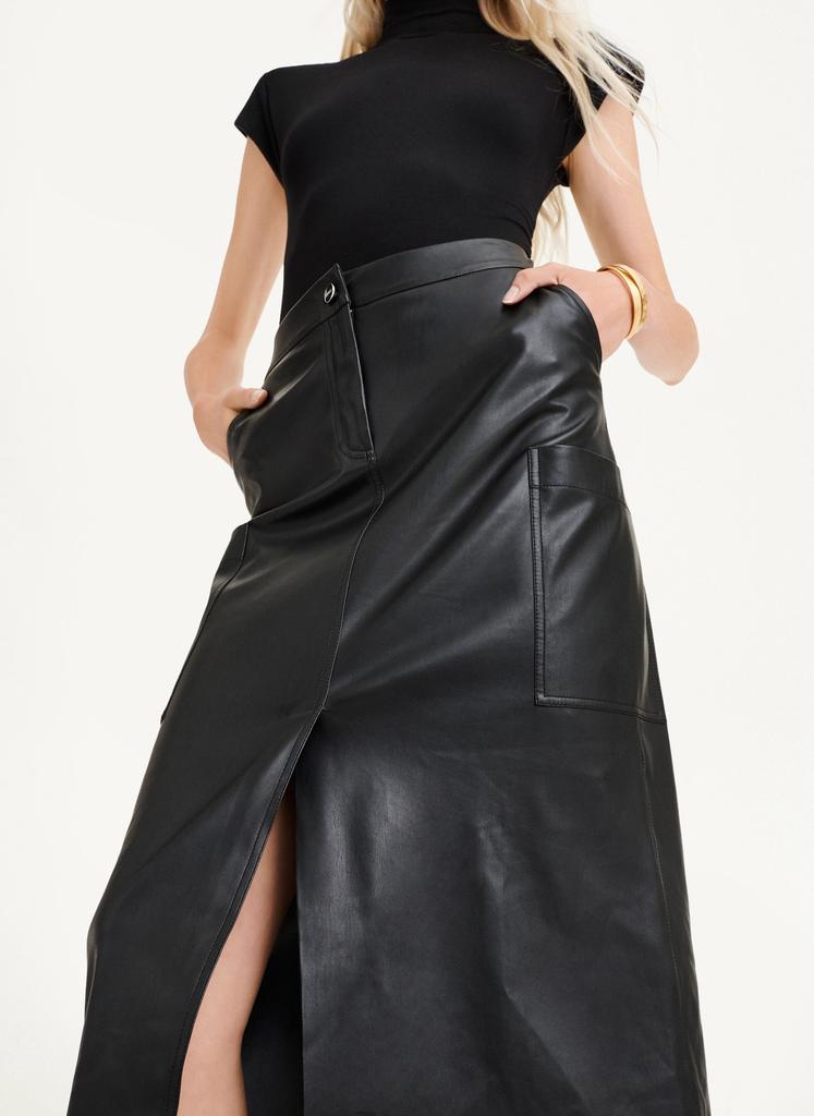 Faux Leather Midi Skirt With Cargo Pockets商品第5张图片规格展示