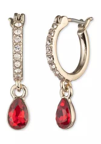 Gold Tone Red and Crystal Small Click Hoop Drop Earrings商品第1张图片规格展示