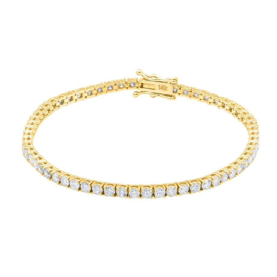 商品Maulijewels|14K Yellow Gold 3.28 Carat Natural Round White Diamond ( F-G / SI1 ) 7'' Prong Set Tennis Bracelet For Womens/ Girls,价格¥25620,第1张图片