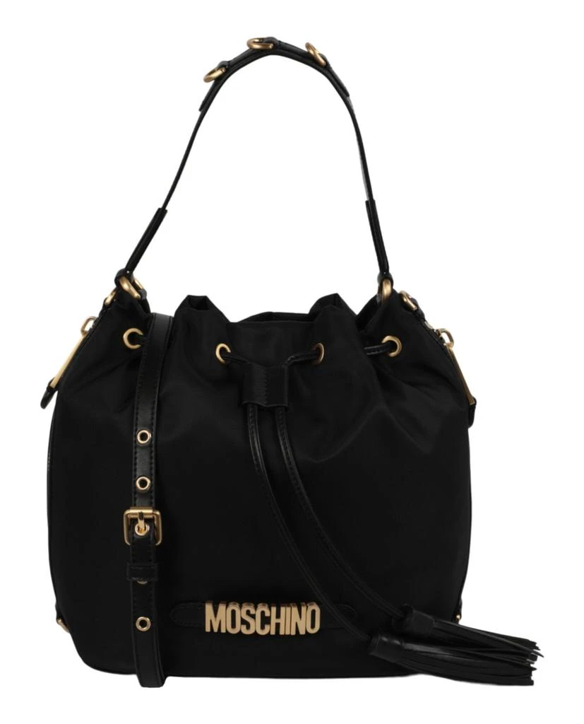 商品Moschino|Logo Plaque Drawstring Bucket Bag,价格¥4022,第1张图片